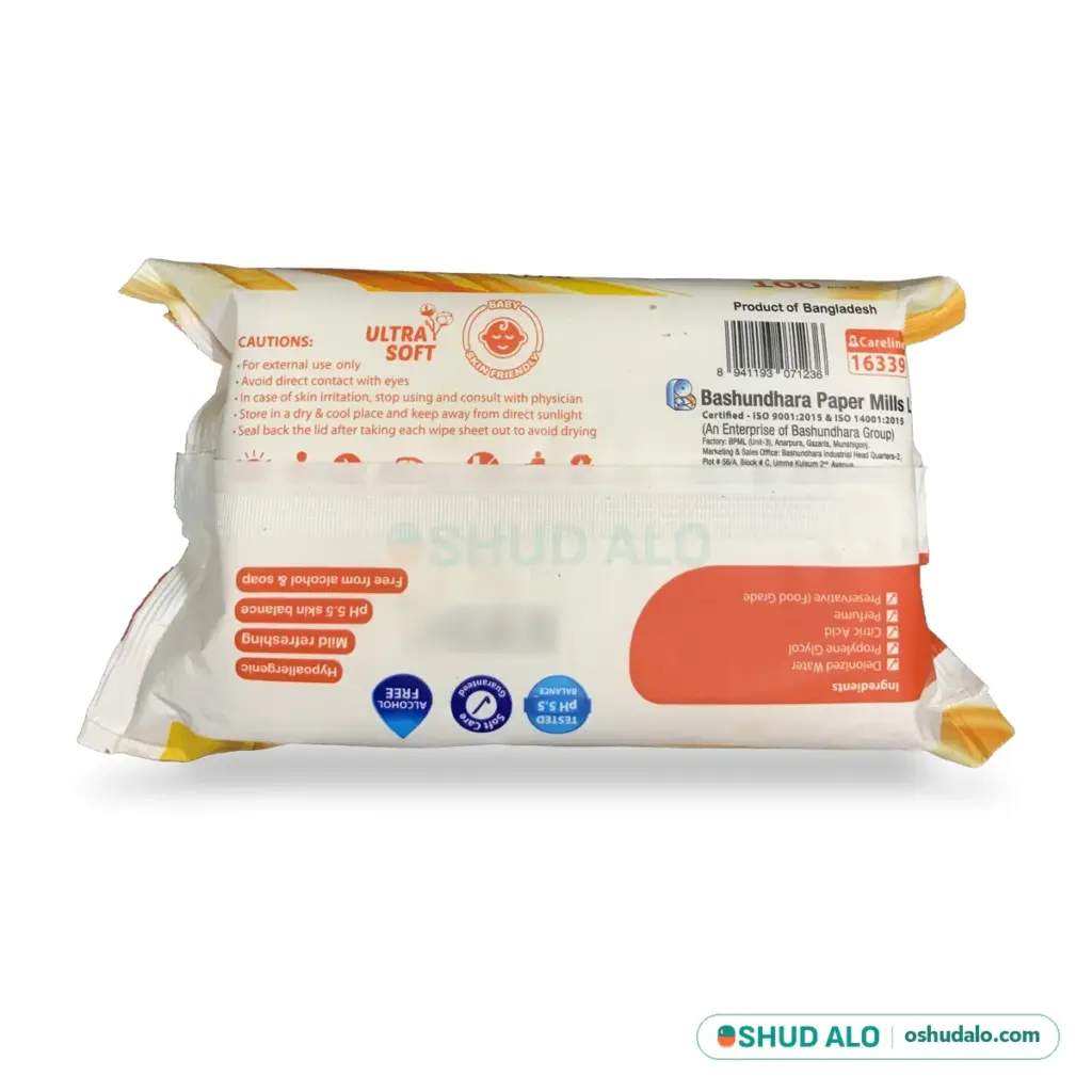 Bashundhara Baby Wipes, Back of Pack