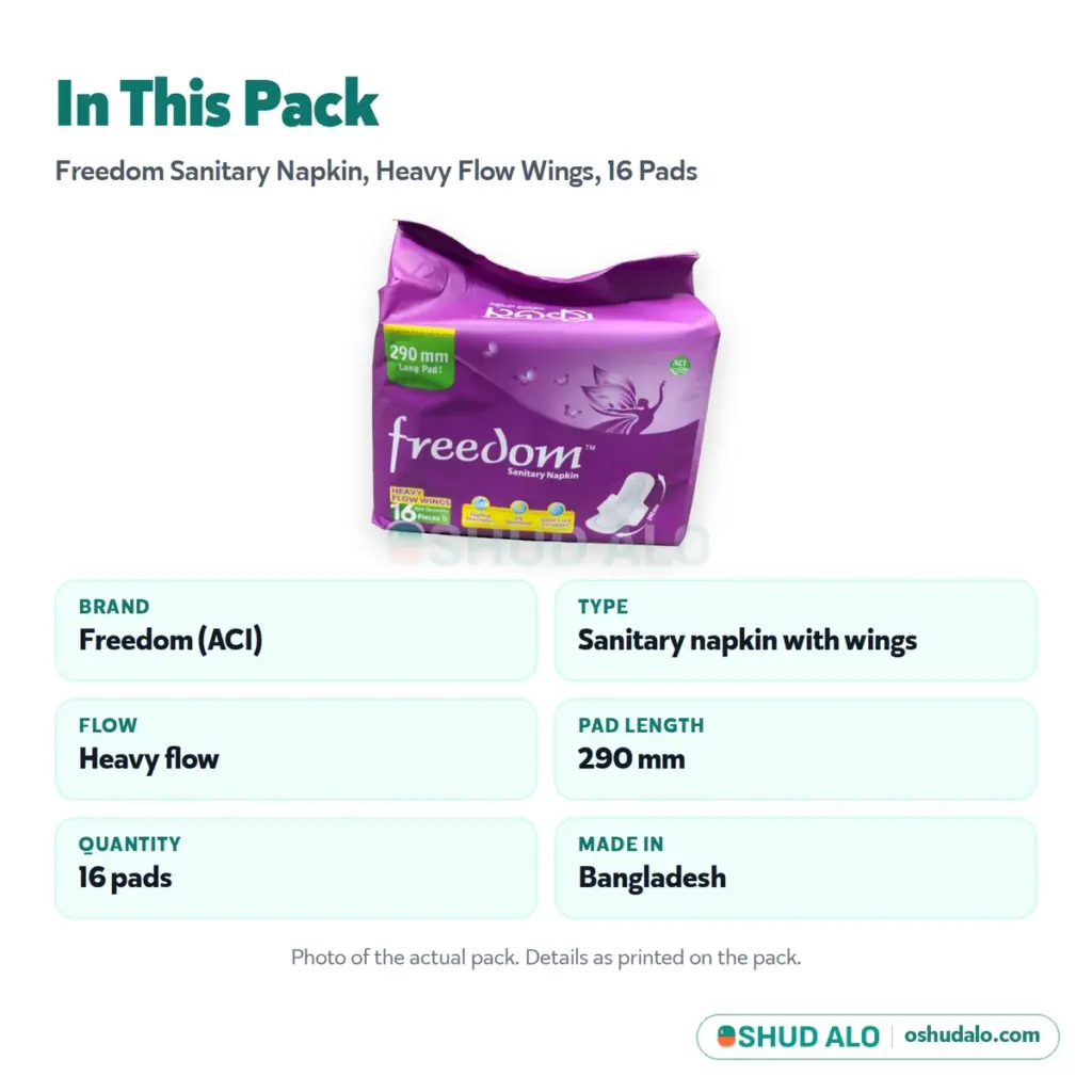 Freedom Sanitary Napkin Heavy Flow Wings 16 pieces, Product Details