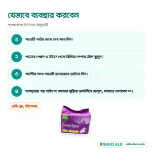 Freedom স্যানিটারি ন্যাপকিন হেভি ফ্লো উইংস ১৬ পিস, যেভাবে ব্যবহার করবেন