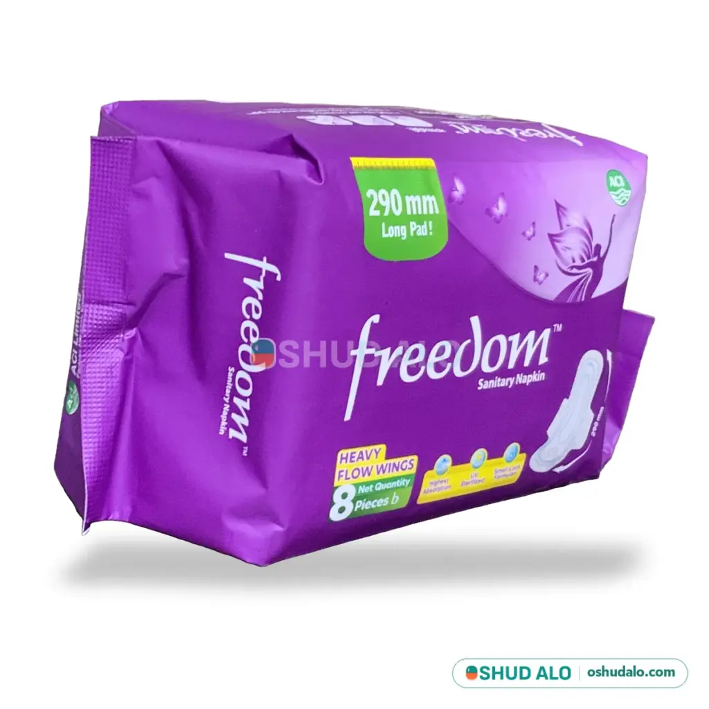 Freedom Sanitary Napkin Heavy Flow Wings 8 pieces, Side Angle