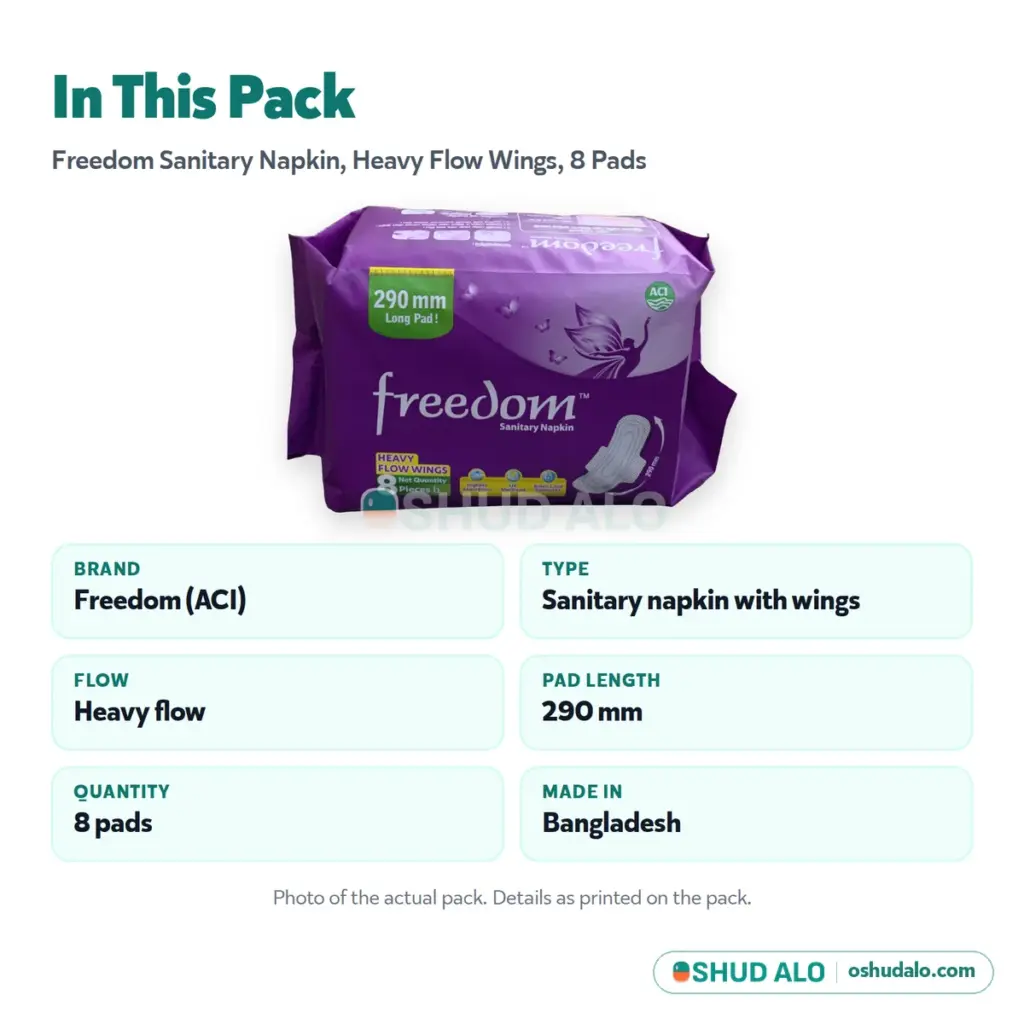 Freedom Sanitary Napkin Heavy Flow Wings 8 pieces, Product Details