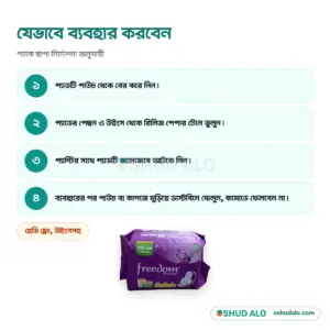 Freedom স্যানিটারি ন্যাপকিন হেভি ফ্লো উইংস ৮ পিস, যেভাবে ব্যবহার করবেন
