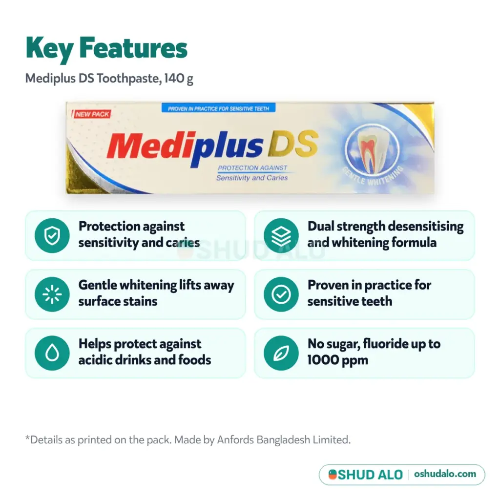 Mediplus DS Toothpaste 140 g, Features
