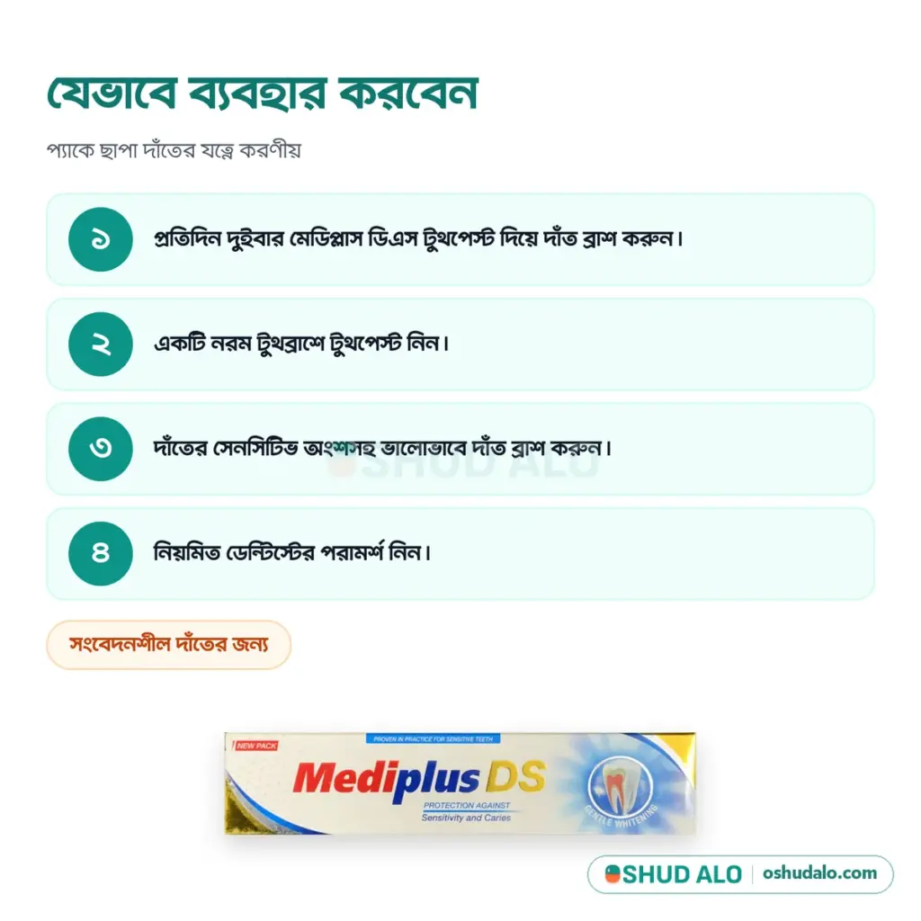 Mediplus DS টুথপেস্ট ৯০ গ্রাম, যেভাবে ব্যবহার করবেন