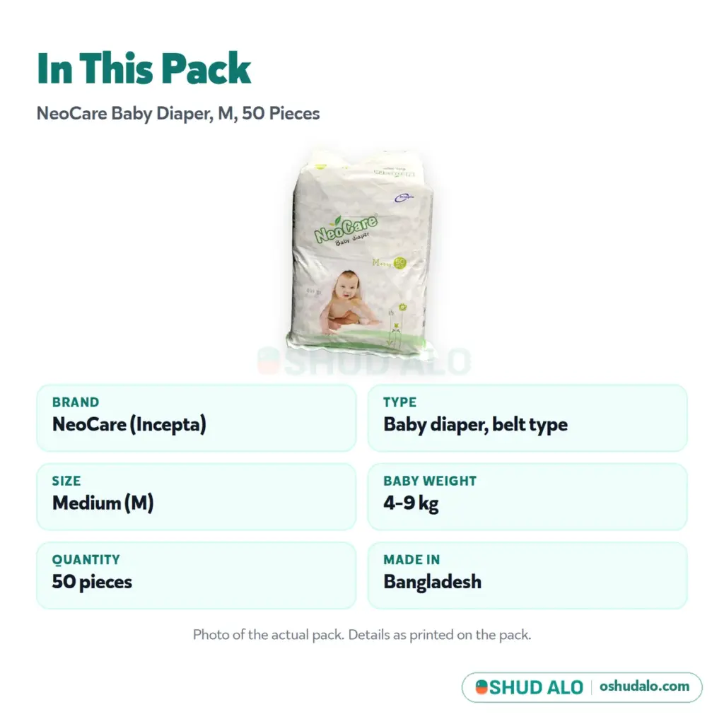 NeoCare Baby Diaper M (4-9 kg) · 50 pieces, Product Details