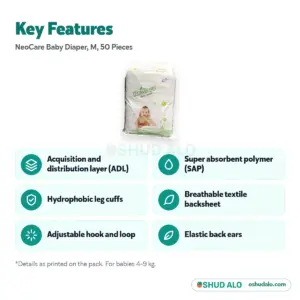 NeoCare Baby Diaper M (4-9 kg) · 50 pieces, Features