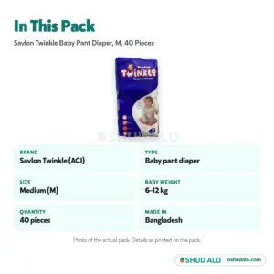 Savlon Twinkle Baby Pant Diaper M · 40 pieces, Product Details