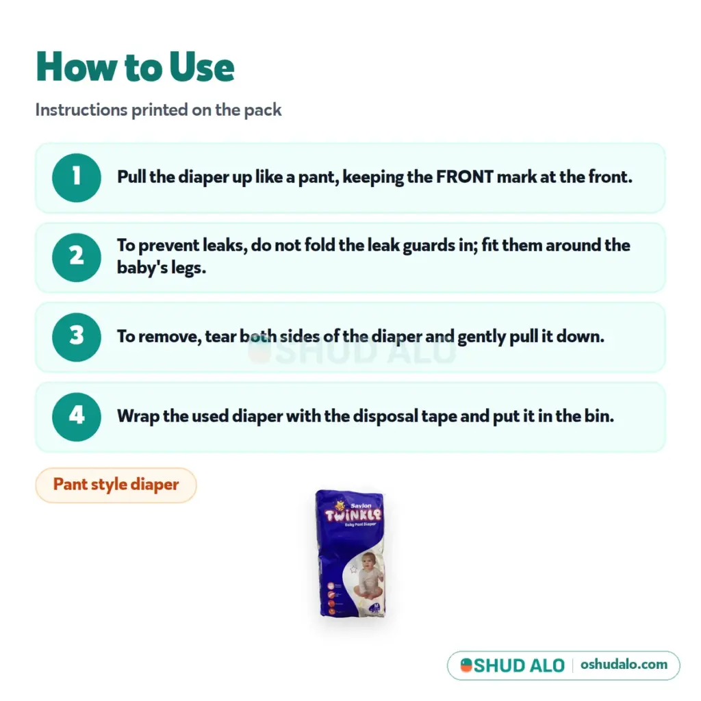 Savlon Twinkle Baby Pant Diaper M · 40 pieces, How to Use