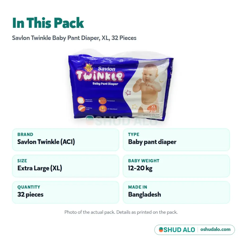 Savlon Twinkle Baby Pant Diaper XL · 32 pieces, Product Details