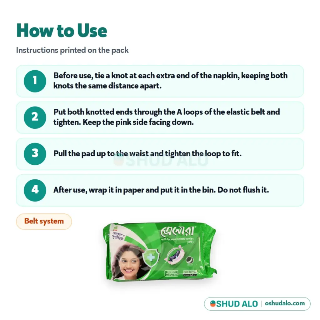 Senora Sanitary Napkin (Belt System) 10 pads, How to Use