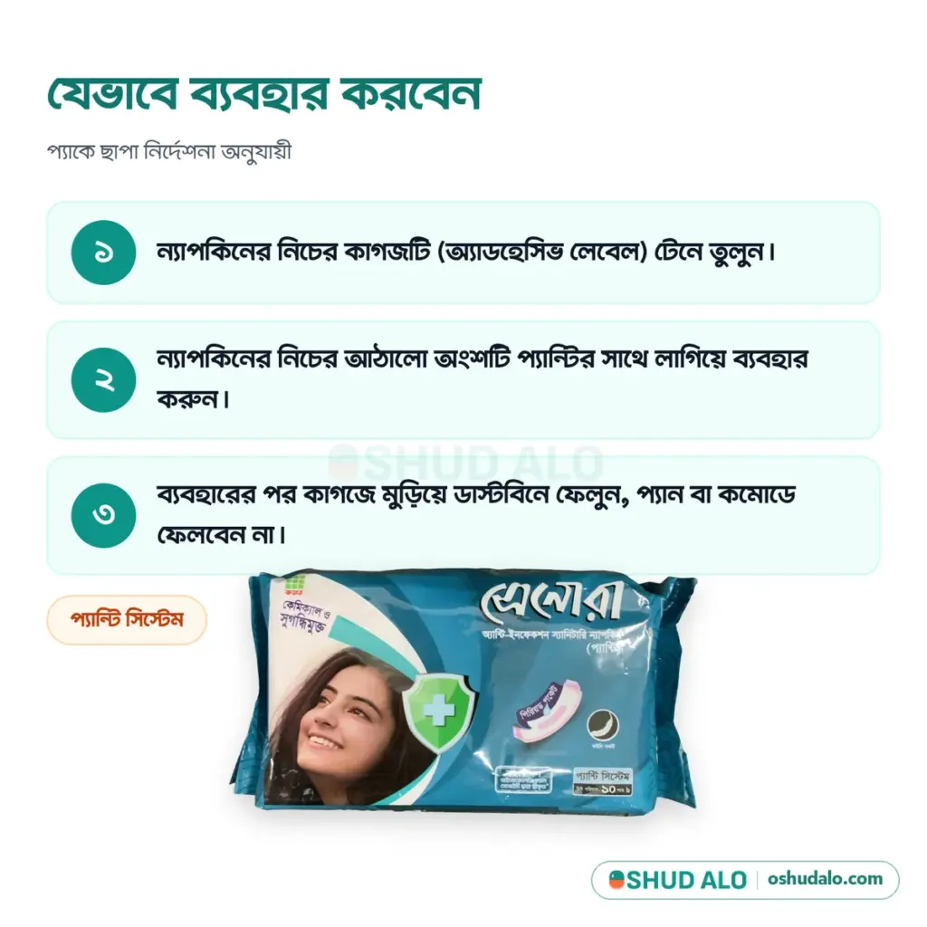 Senora স্যানিটারি ন্যাপকিন (প্যান্টি) ১০ প্যাড, যেভাবে ব্যবহার করবেন