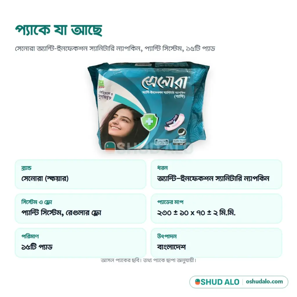 Senora স্যানিটারি ন্যাপকিন (প্যান্টি) ১৫ প্যাড, পণ্যের বিবরণ